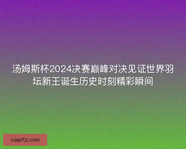 汤姆斯杯2024决赛巅峰对决见证世界羽坛新王诞生历史时刻精彩瞬间
