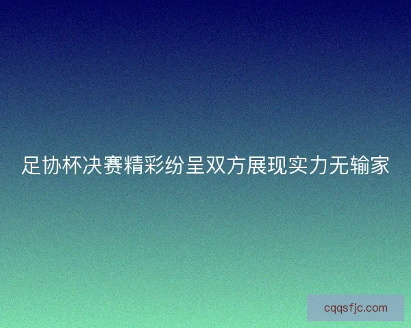 足协杯决赛精彩纷呈双方展现实力无输家